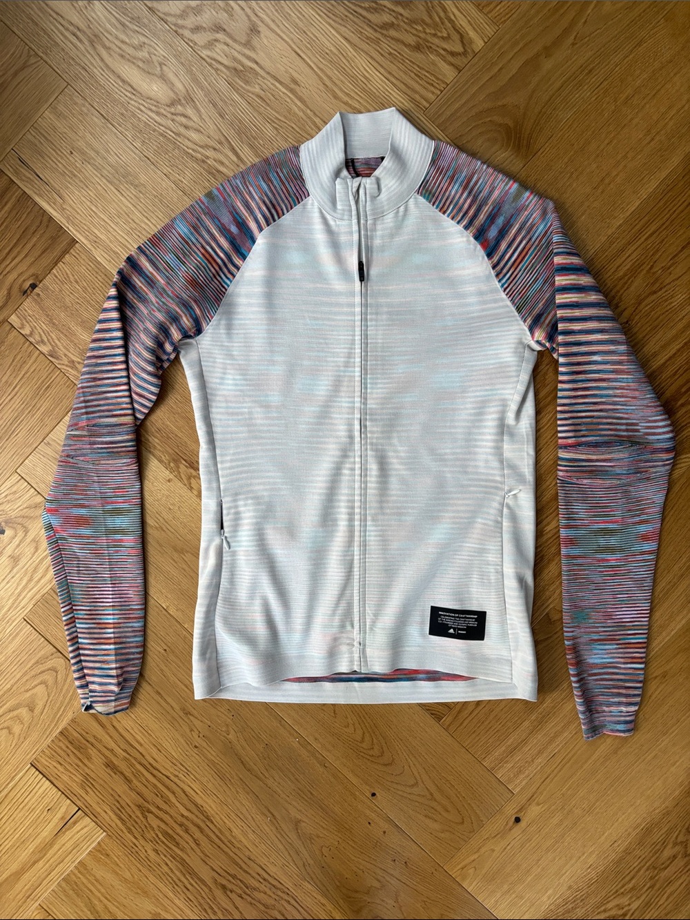 Missoni c Adidas Light Gray Zip-Up Jacket with Multicolor Stripe Sleeves